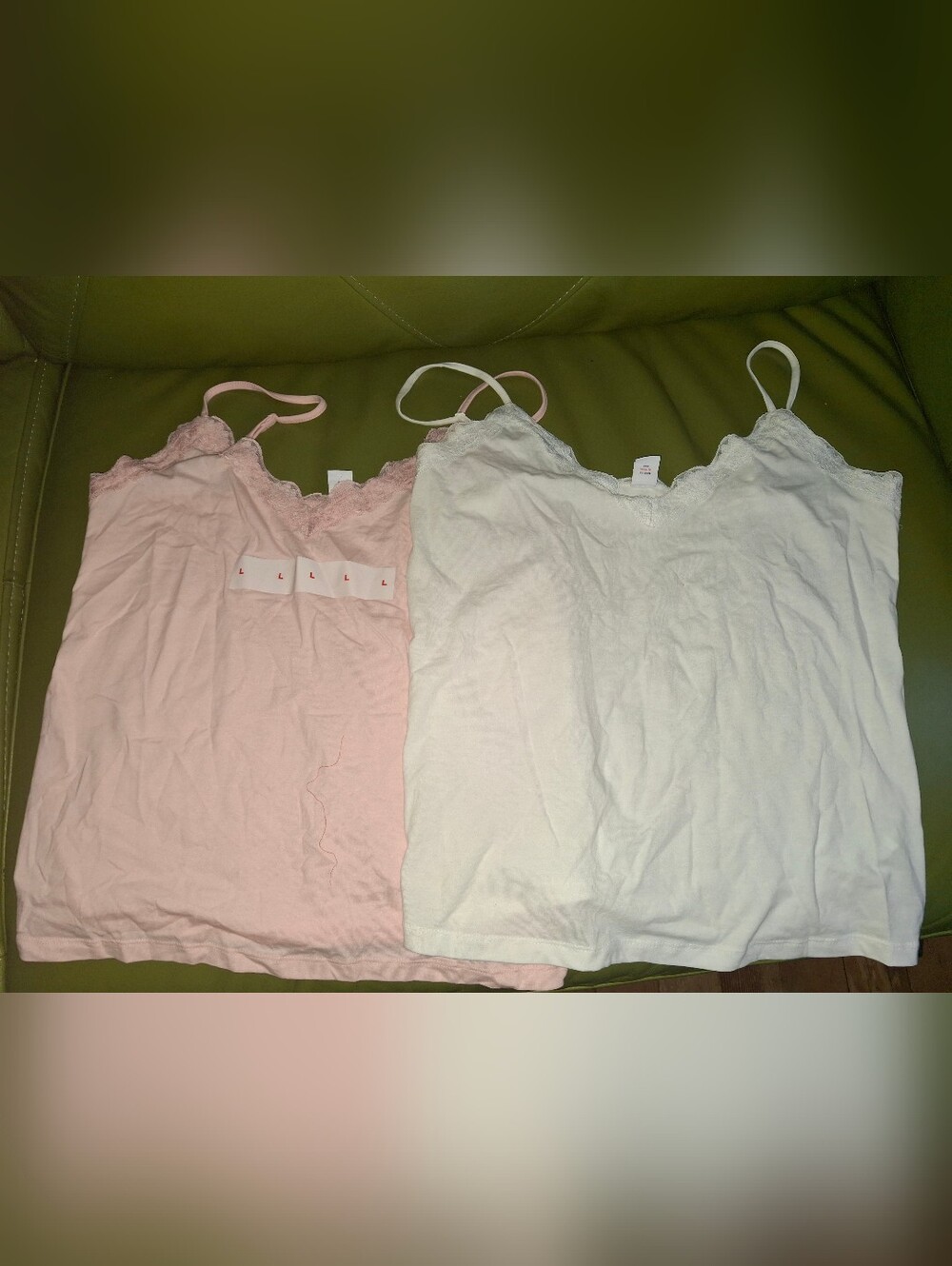 Old Navy Set of 2 Lace Trim Camisole Tank Tops Pink & White size Large